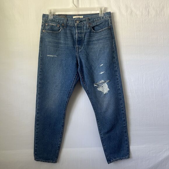 Levi’s Premium Sz 31 High Rise Jeans Straight Wedgie Distressed Denim Button Fly - Picture 2 of 11